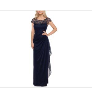 Xscape Embellished-Neck Gown - Navy Blue